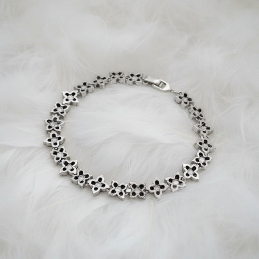 Pulsera Tenis flor Grafito Plata