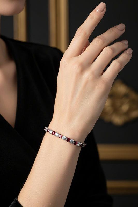 Pulsera Tenis Fran Rubí, Plata Cristal