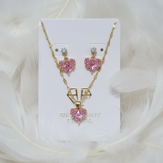 Conjunto Corazones Oro Cristal