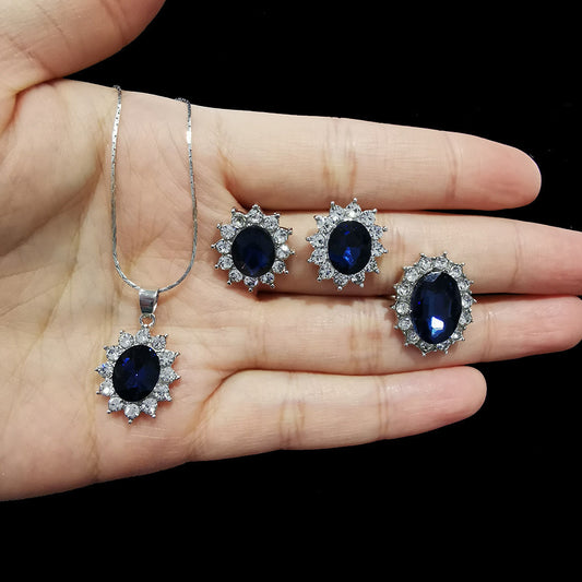 Conjunto Princesa Diana Plata Italiana Cristal