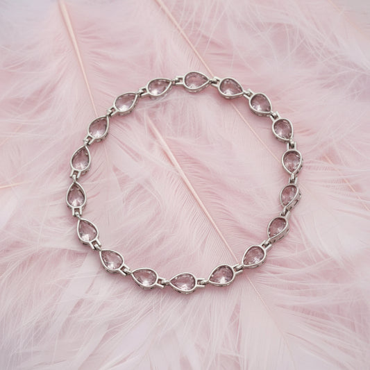 Pulsera Tenis Gota Rosa Plata
