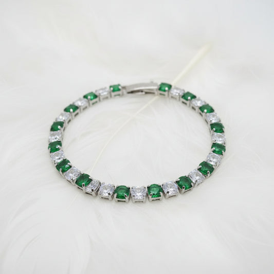 Pulsera Tenis Esmeralda, plata cristal