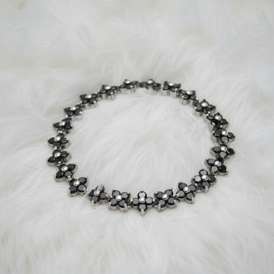 Pulsera Tenis flor Grafito Plata