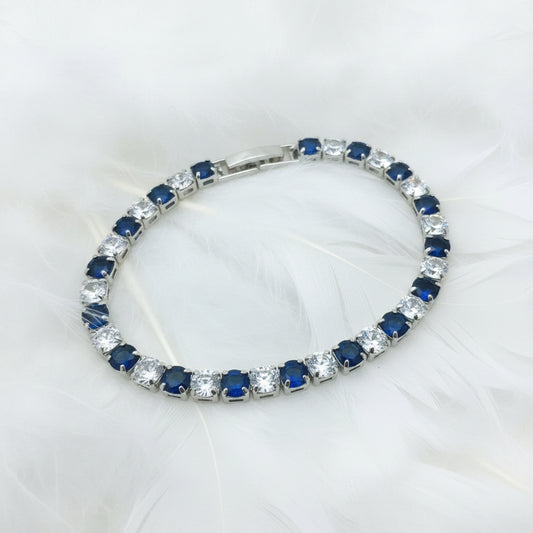 Pulsera Tenis Fran Zafiro, Plata Cristal