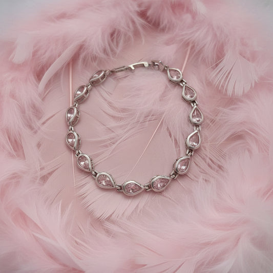 Pulsera Tenis Gota Rosa Plata